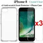 x3 For Apple iPhone 8 soft front screen protector and clear case cover back