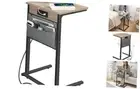C Shaped End Table with Charging Station, 28" Tall Couch Table for Couch and