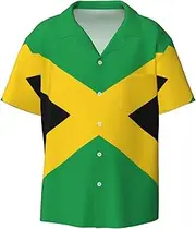 [YANYU] Flag of Jamaica Print Hawaiian Shirts Men Short Sleeve Button Down Cuban Collar Shirt Summer Beach Days