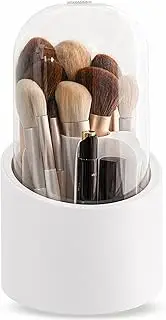 Lebenrich Makeup Brush Holder Organizer with Lid, Rotating Dustproof Make Up Brushes Container with Acrylic Cover, Spinning Cosmetics Holders Storage Cup for Vanity Desktop Bathroom Countertop