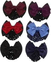Healeved 6 Pack Professional Bow Headdress Hair Snood Net Elastic Bun Hairpins for Women Mesh Hair Clip for Office Party Date Light