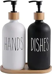 16.9 Oz Glass Soap Dispenser Set,Glass Hand Soap Dispenser for Kitchen Sink,Versatile Lotion Liquid Soap Dish Dispenser Hand Soap Dispenser with Pump for Bathroom, Countertop, Kitchen,Room