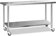 Cefito 1829x610mm Stainless Steel Kitchen Bench, Island Cart Trolley Work Table, 4 Wheels Commercial 430 Food Grade Restaurant Prep Storage with 2-Layers Shelf Countertop