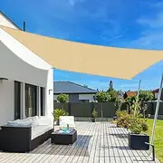 LOVE STORY Rectangular Sun Sail, 2.5 x 5 m, Waterproof Sun Protection Balcony Patio PES Polyester UV Protection Wind Protection for Garden Outdoor, Sand Beige