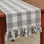 Wicklow Dove Grey White Check Ruffled Country Farmhouse Table Runner 13"x42"