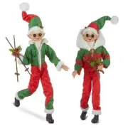 16" SKIING POSABLE ELF Set of 2 Red & Green Christmas NEW RAZ Imports 4302552