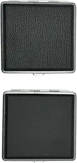 [JMCo] 2 Black Faux Leather Metal Cigarette Case Holds 20 Cigarettes for Cigar Tobacco Storage Carry Box Holder Container