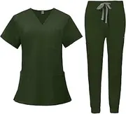 [VIAOLI] Scrubs for Women Scrub Top & Jogger Pant with Yoga Waistband 10 Pocket Uniforms Solid Stretch Scrub Set Nursing