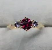 2.15 Ct Round Cut Natural Ruby & Sapphire Wedding Ring14K solid Yellow gold