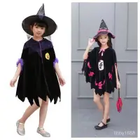 在飛比找蝦皮購物優惠-臺灣熱賣 萬聖節兒童服裝男女童女巫披風cosplay服裝小巫