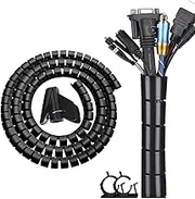 Fanoshon Black Computer Cable Management Sleeve Tube Under Desk Cord Organizer, 7/8 inch -5 ft Cover Wrap Easy to Install Messy Wire Solution for TV Office PC, Pet Chew and Bite Proof Cable Protector