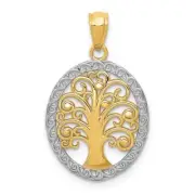14K Gold with Rhodium Tree of Life Pendant 0.6 x 0.8 in