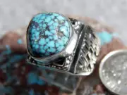 Mens Sterling Silver Spiderweb Turquoise Ring Navajo Geraldine James Size 9