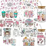 10 Sheets UV DTF Wrap Transfer for Cups, Nurse Wrap Transfer Decal for 16 oz Glass Cup, Motivational for Nurse Stickers for 16 oz Water Bottles, Waterproof Cup Print, Gifts for Nurse (B)