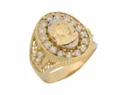 10k or 14k Two Tone Gold White CZ Religious Jesus Face Mens Ring