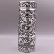 Fine Silver Pure 999 Vacuum Tea Cup Insulated Water Bottle Dragon Drinking Cup