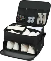 Golf Trunk Organizer 2 Layer Golf Storage Bag with Separate Ventilated Compartment for 2 Pair Shoes, Durable Golf Trunk Storage for Balls, Tees, Clothes, Gloves, Accessories, Golf Gifts