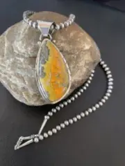 BumbleBee Jasper Pendant Navajo Pearls Sterling Silver Necklace 10552