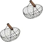 2 pcs Wire Egg Basket- Farmhouse Vintage Small Egg Holder Countertop- Black Metal Egg Collecting Basket Kitchen Storage Basket for Eggs, Bread, Fruit, Vegetable