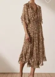 Shona Joy “Odette”Flutter Sleeve Godet Midi Dress Size 14 RRP $360
