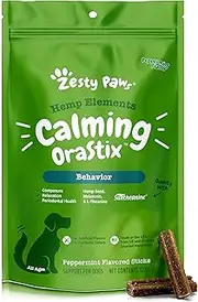 Zesty Paws Calming Dental Sticks Dogs - Stress & Anxiety Relief with Hemp, Melatonin & Chamomile - Dog Tartar Teeth Cleaning & Breath Freshener - Composure Fireworks, Thunderstorms & Barking - 12 Oz