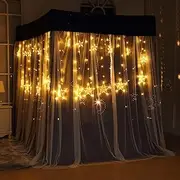 Cute Princess Navy 4 Corner Post Bed Canopy Curtain with Mosquito Net Bedroom Decoration&Light Like Starry Sky for Adults Girls Boys Bed Canopies ild Kids Bed (Navy-Star&Moon with Net, King)