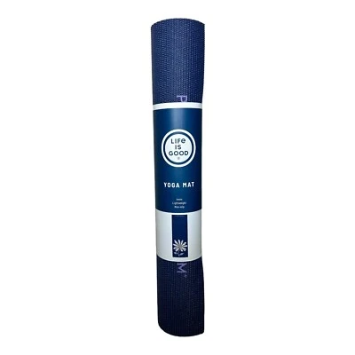 Life Is Good Navy Blue Lightweight Non Slip Yoga Mat Daisy Inspirational 68”x24"