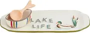 Mud Pie Retreat Tidbit, Tray 5" x 13" | dip 2" x 4" | Spoon 4 1/2", White