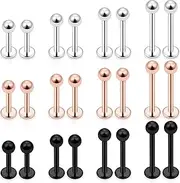 [Ftovosyo] Labret Barbell 24PCS Monroe Lip Barbell Ring Helix Earring Tragus Cartilage Studs Surgical Steel Piercing Jewelry for Women Men 20-12G