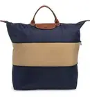 Longchamp Expandable Le Pliage Nylon Large Travel Bag Tote Bag ~NIP~ NAVY/ BEIGE