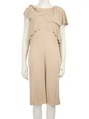 Beige Petal Sleeve Ruffle Detail Knee Length Dress