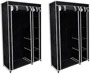 vidaXL Set of 2 Black Folding Fabric Wardrobes – Portable and Compact, Space-Saving Design with Easy Operation, Dust and Dirt Protection for Clothes
