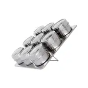Kitchee Magnetic Spice Jar Tins And Steel Rack Set of 9