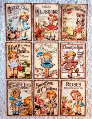 Set of 9 Card Toppers~Vintage Children and Roses~Greeting Card Making~216N