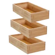 3x Boxsweden Bamboo Organisation Tray 30x15cm Storage Organiser Home Container