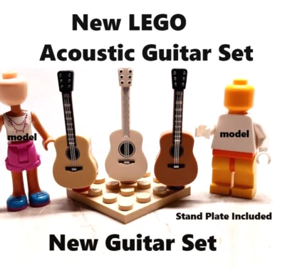 New LEGO Acoustic Guitar Lot of 3 Free Stand Plate White Tan Nougat Retired All