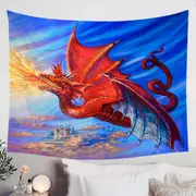 Cool Fantasy Art Breathing Fire Red Dragon Tapestry