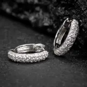 Honey Comb Set 3d White Gold Plated 925 Sterling Silver Huggie Hoop Earrings
