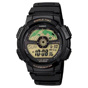 CASIO 卡西歐 10年電力 雷達式世界地圖手錶 送禮首選-黑 AE-1100W-1BVDF