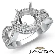 Round Halo Semi Mount Diamond Engagement Ring 14k White Gold Curve Shank 1 Ctw
