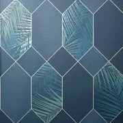 Miami Geometric Leaf Wallpaper Fine Decor Navy/Silver