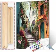 Tucocoo Italy Street View Paint by Numbers for Adults Beginner Italian Cityscape Scenery DIY Oil Painting Kits Arts Crafts Country Home Office Room Wall Decoration Painting Picture16x20inch Frame