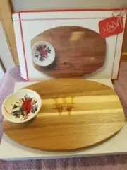 NEW Lenox Bamboo Bread Board and Dip Dish "WARREN" Christmas Winter Greetings