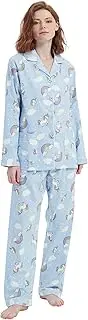 [amaxer] Women's Flannel Pajama Set 100% Cotton Pajamas for Women Long Sleeve Elastic Drawstring Pjs Button Warm Sleepwear