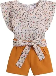 [Hopscotch] Girls Polyester Floral Print Blouse and Shorts Set in Yellow Color
