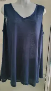 TOMMY BAHAMA 100% LINEN RELAXED FIT TOP-SMALL-BLUE-SILK TRIM V NECK-**NEW ITEM**