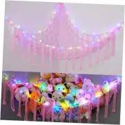Stuffed Animals Net or Hammock with LED Light, Hanging XL (51"*51"*65") Pink
