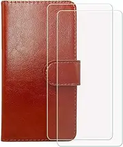 LCEHTOGYE Cover for Logic L66 Pro + 2 Slice HD Tempered Glass,Shell BracketBumper Protective Back Case - Anti-Scratch Screen Protector for Logic L66 Pro - RYPT -Brown