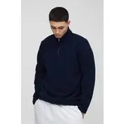 Mens Navy Regular Fit Embroidered Polar Fleece Quarter Zip Sweatshirt