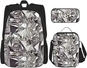 [CADREWY] Diamond Pattern Print Travel Bag Adjustable Shoulder Straps Lunch Bag Pencil Case Large Capacity Bag, Black, One Size